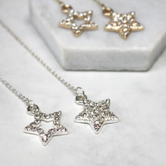 Diamante Star Thread Through Earrings silver and gold
