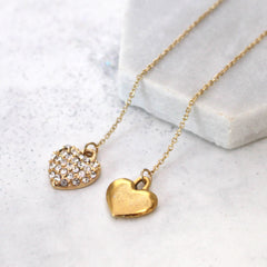 Close up of Diamante Heart Thread Through Earrings gold