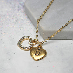 Close up of Personalised Diamante Heart Necklace gold