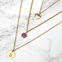 Personalised Layered Birthstone Necklace 24ct gold