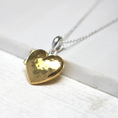 Close up of Personalised Message Heart Locket Necklace gold