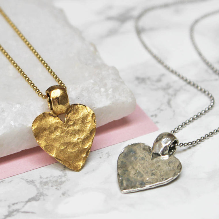 Hammered Heart Pendant Necklace