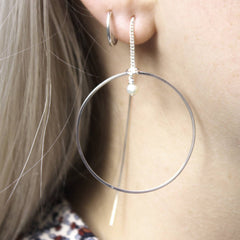 Sterling silver plated Hoop Earrings with freshwater pearl