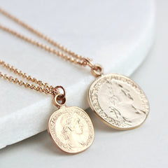 Personalised coin necklace, small and large rose gold