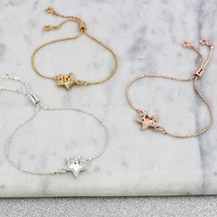 silver rose gold and gold star diamante bracelet