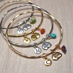 Wish, hope, dream and love birthstone mantra bangles in gold and silver