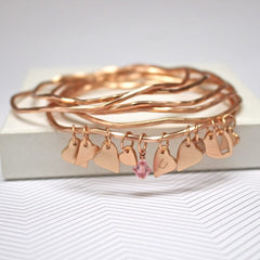 Personalised rose gold bangle set with heart charms