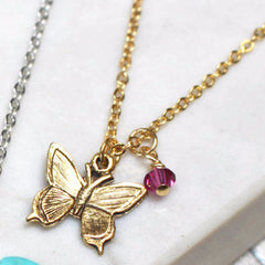 Mini Butterfly Charm Necklace with personalisations