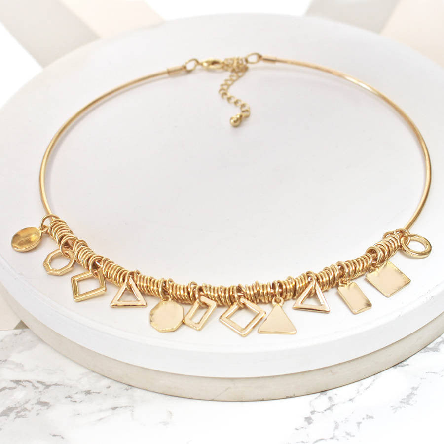 24ct gold plated Multi Shape Charm Choker Necklace
