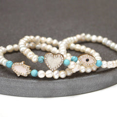 Pearl And Diamante Charm Bracelet