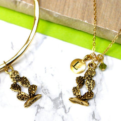 24ct gold plated Personalised Cactus Charm Necklace And Bangle