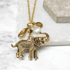 Personalised Elephant Birthstone Necklace 24ct gold