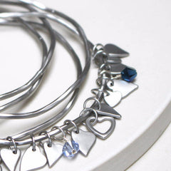 Antique sterling silver plated personalised heart bangles with Swarovski Crystals