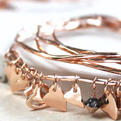Shiny 18ct rose gold plated Personalised Heart Bangles With Swarovski Crystals
