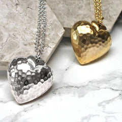 Personalised Large Hammered Heart Pendant silver and gold