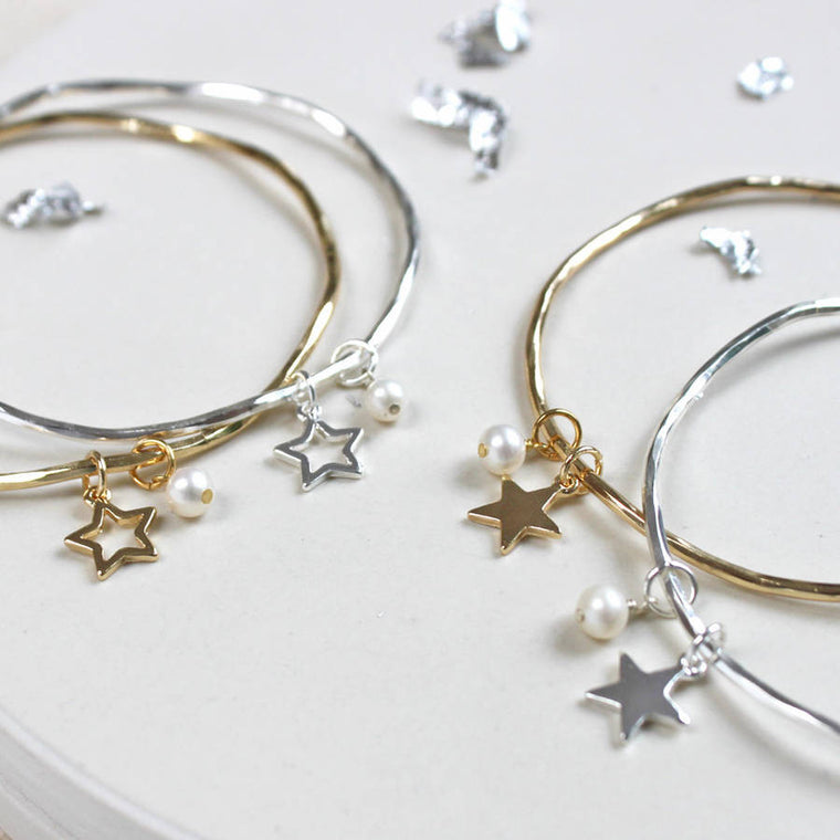 Star And Pearl Personalised Bangle