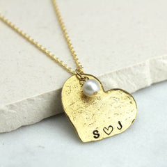Close up of Personalised Heart Necklace, Gold
