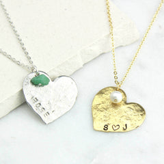 Close up of Personalised Heart Necklace, silver and gold