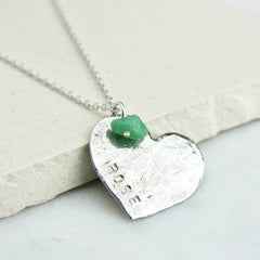 Close up of Personalised Heart Necklace, Silver