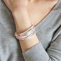 Personalised Multi Strand Leather Bracelet Pink