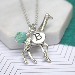 Close up of Giraffe Charm Necklace silver