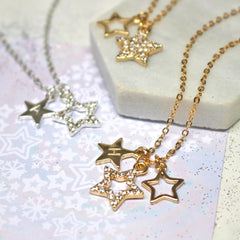 Personalised Diamante Star Necklace silver and gold