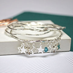 Personalised bangle set in silver with star charms and Swarovski crystals