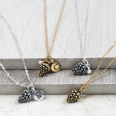 Pine Cone Necklace, silver and gold
