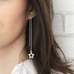 Diamante Star Thread Through Earrings silver