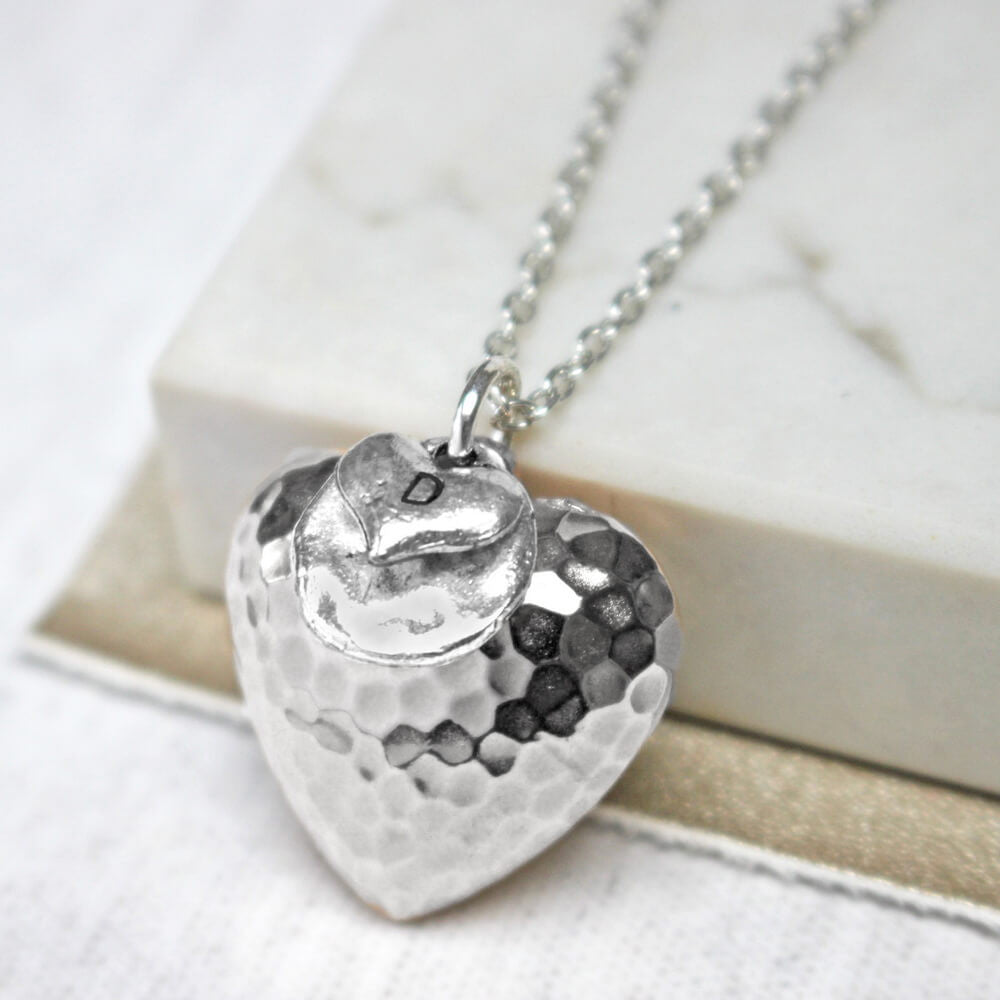 925 Sterling Silver Puffed Heart Love Charm Pendant Necklace 18