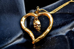 24ct gold plated Skull Heart Necklace