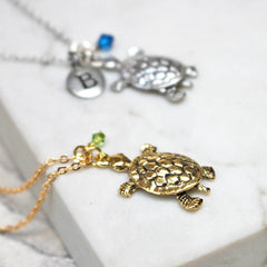 Turtle Charm Necklace sterling silver and 24ct gold