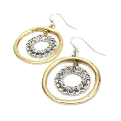 Vintage Hoop Circle Earrings, gold and silver mix
