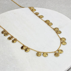 long chains of gold necklace close up