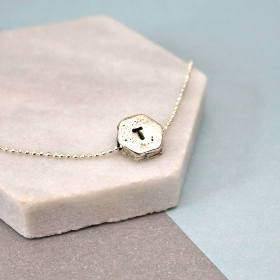 Hand stamped silver initial monogram necklace