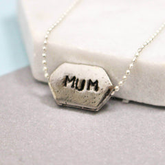 Hand stamped mum name necklace in silver