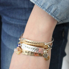 Stacking personalised mantra bracelets