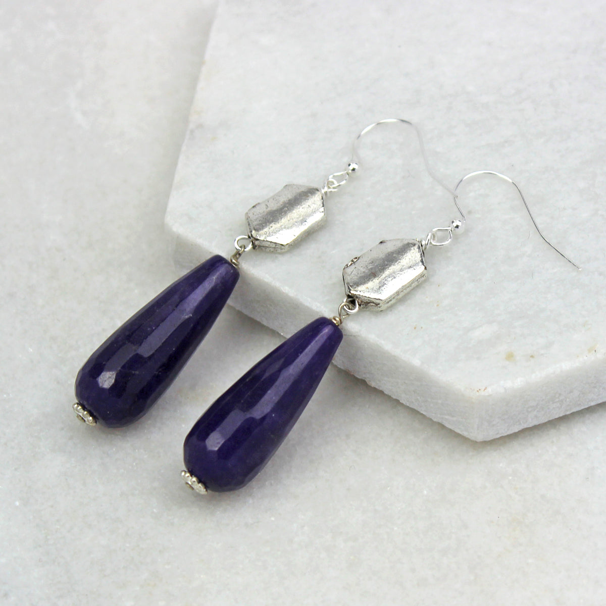 purple and silver geometric stone drops
