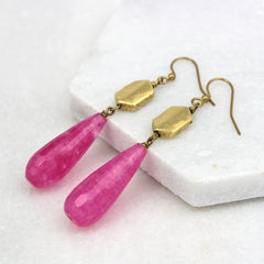 pink and gold drop stone earrings